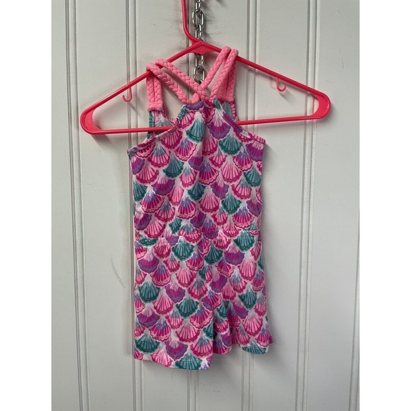 Tommy Bahama‎ Girls Romper Size 4 Cotton White Pink Teal Shells Tropical - Picture 3 of 6